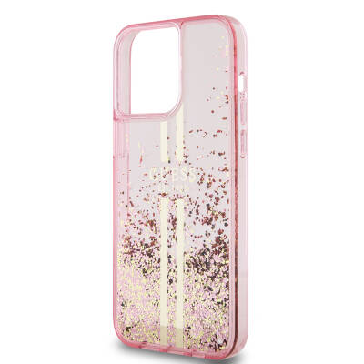 Apple iPhone 15 Pro Max Case Guess Original Licensed Transparent Liquid Glitter Gold Striped Cover - 6