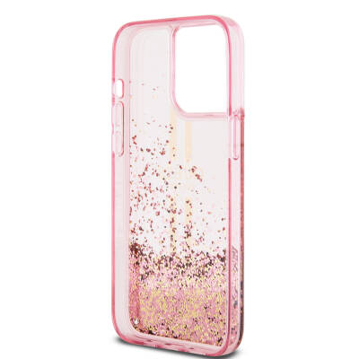 Apple iPhone 15 Pro Max Case Guess Original Licensed Transparent Liquid Glitter Gold Striped Cover - 7