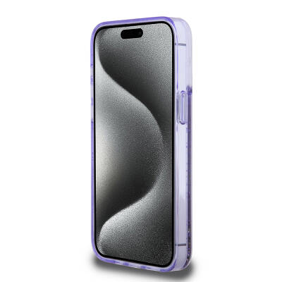 Apple iPhone 15 Pro Max Case Guess Original Licensed Transparent Liquid Glitter Gold Striped Cover - 14