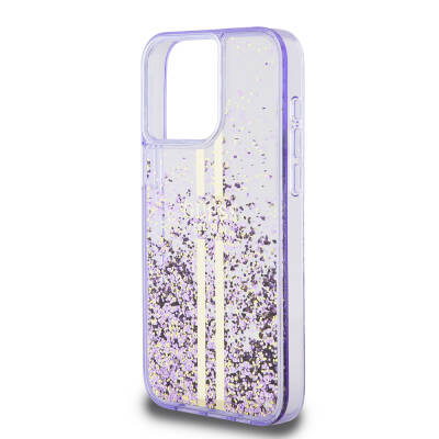 Apple iPhone 15 Pro Max Case Guess Original Licensed Transparent Liquid Glitter Gold Striped Cover - 15