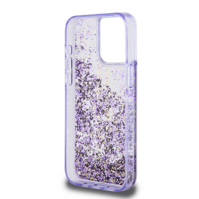 Apple iPhone 15 Pro Max Case Guess Original Licensed Transparent Liquid Glitter Gold Striped Cover - 16