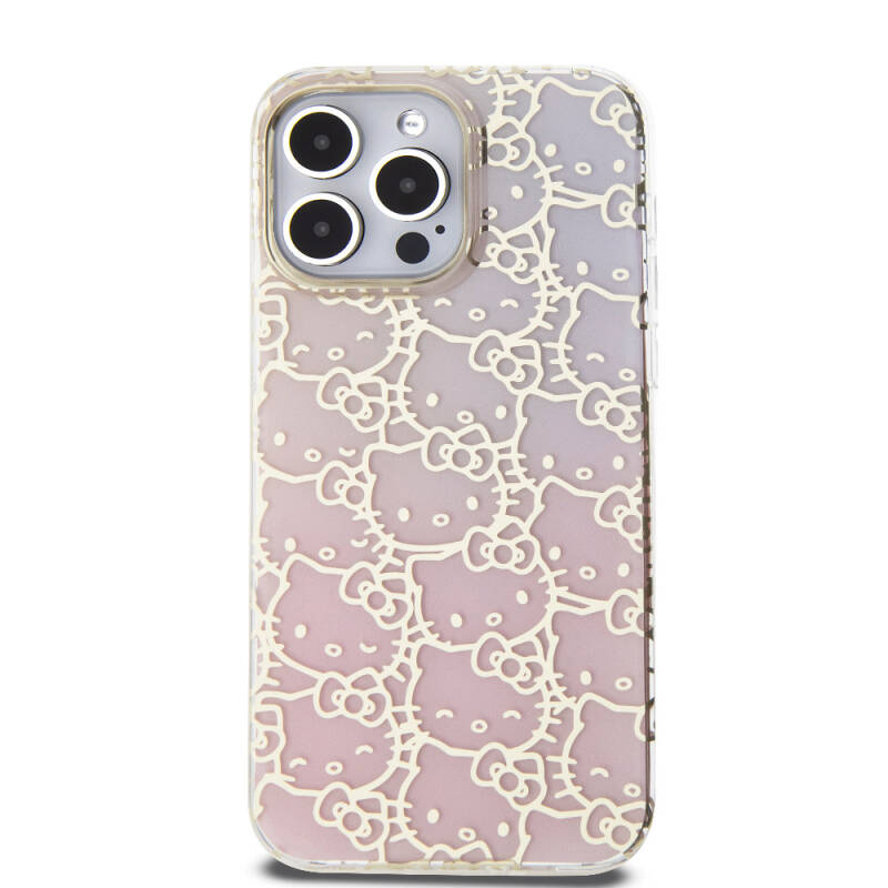 Apple iPhone 15 Pro Max Case Hello Kitty Original Licensed Color Transition Electroplating Coating Kitty Head Patterned Cover - 12