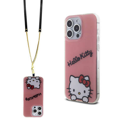 Apple iPhone 15 Pro Max Case Hello Kitty Original Licensed Hanging Text and Iconic Logo Daydreaming Cover - 1