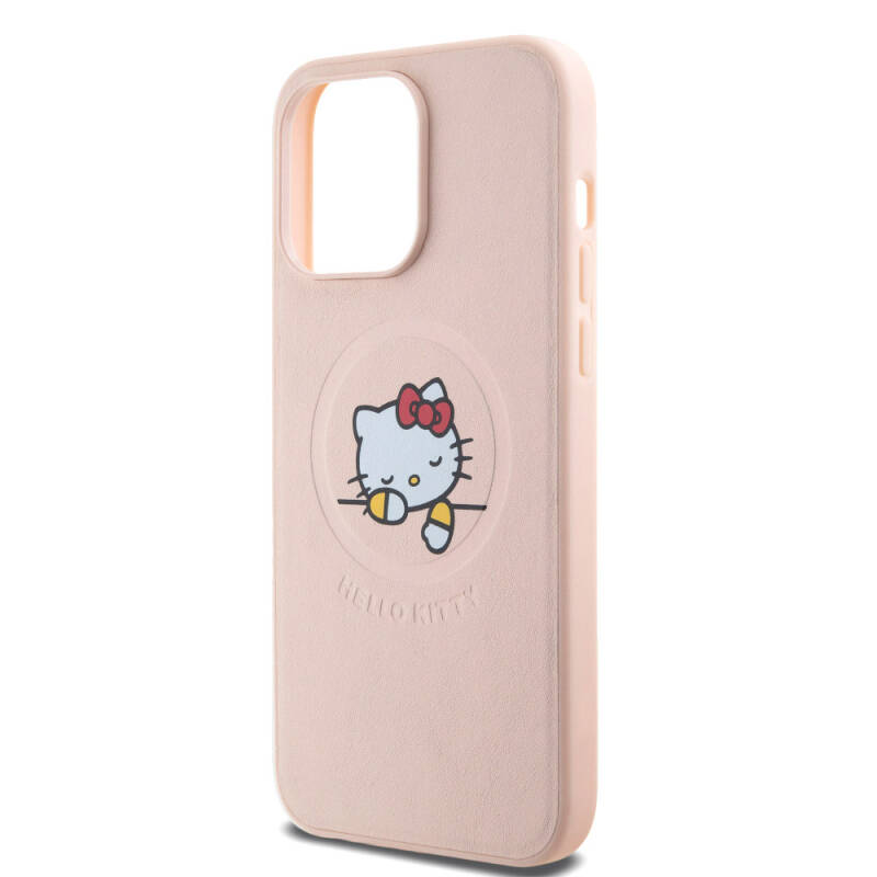 Apple iPhone 15 Pro Max Case Hello Kitty Original Licensed Magsafe Charging Feature and Printing Sleeping Kitty Logo Leather Cover - 15