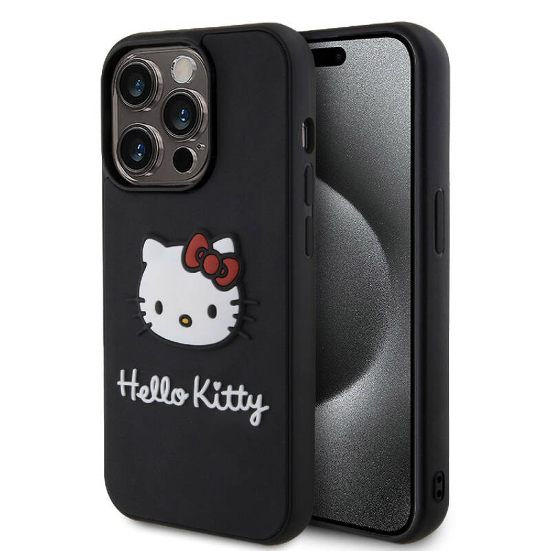 Apple iPhone 15 Pro Max Case Hello Kitty Original Licensed Text and Iconic Logo 3D Rubber Kitty Head Cover - 9