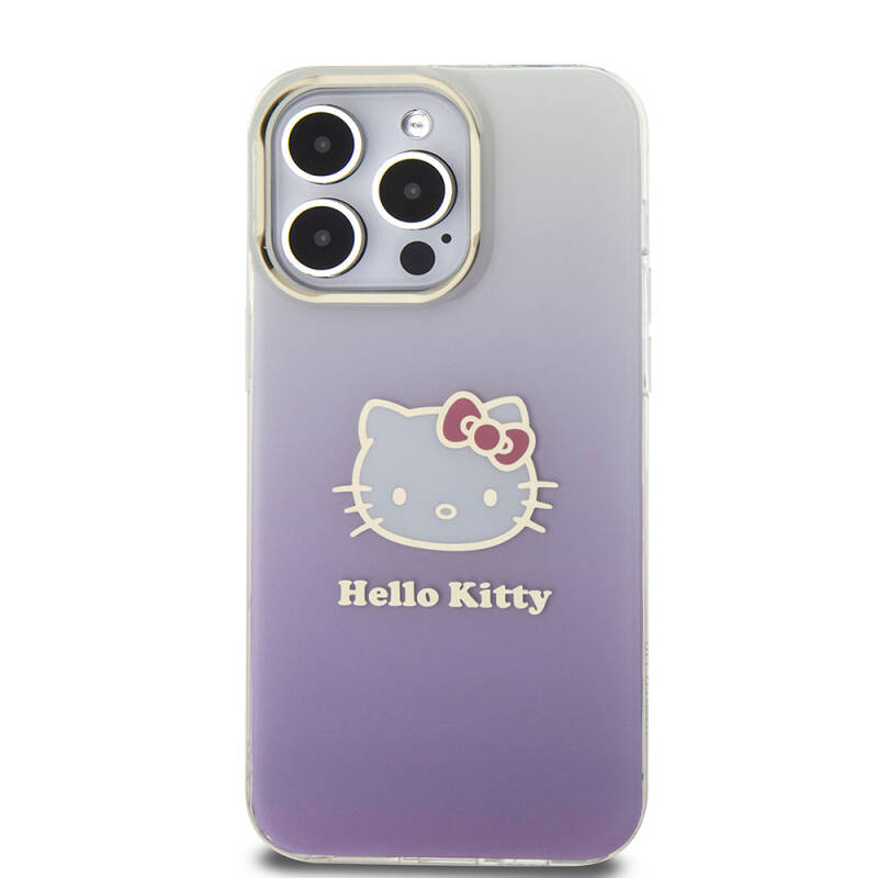 Apple iPhone 15 Pro Max Case Hello Kitty Original Licensed Text and Iconic Logo Electroplating Coating Gradient Cover - 3