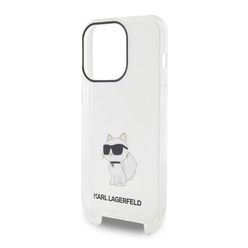 Apple iPhone 15 Pro Max Case Karl Lagerfeld Original Licensed Neck Strap Choupette Iconic Crossbody Cover - 5