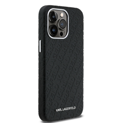 Apple iPhone 15 Pro Max Case Karl Lagerfeld Original Licensed PU Leather Stamped Metal Letter Logo Cover - 5