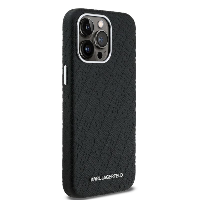 Apple iPhone 15 Pro Max Case Karl Lagerfeld Original Licensed PU Leather Stamped Metal Letter Logo Cover - 5