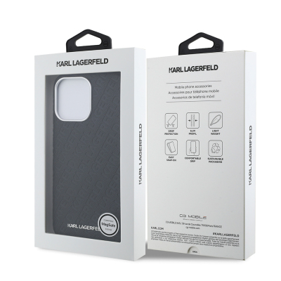 Apple iPhone 15 Pro Max Case Karl Lagerfeld Original Licensed PU Leather Stamped Metal Letter Logo Cover - 9