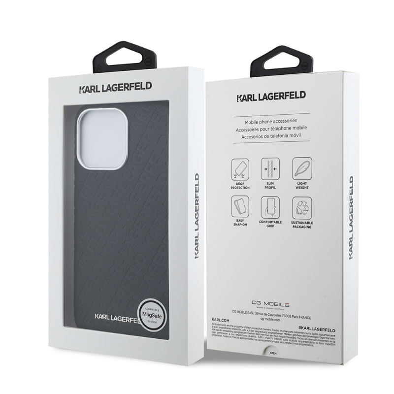 Apple iPhone 15 Pro Max Case Karl Lagerfeld Original Licensed PU Leather Stamped Metal Letter Logo Cover - 9