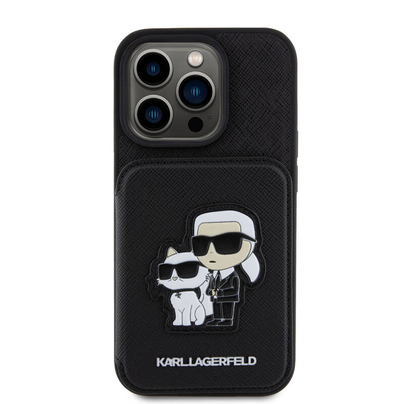 Apple iPhone 15 Pro Max Case Karl Lagerfeld Stand Card Holder Saffiano K&C Metal Logo Original Licensed Cover - 4