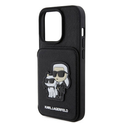 Apple iPhone 15 Pro Max Case Karl Lagerfeld Stand Card Holder Saffiano K&C Metal Logo Original Licensed Cover - 5