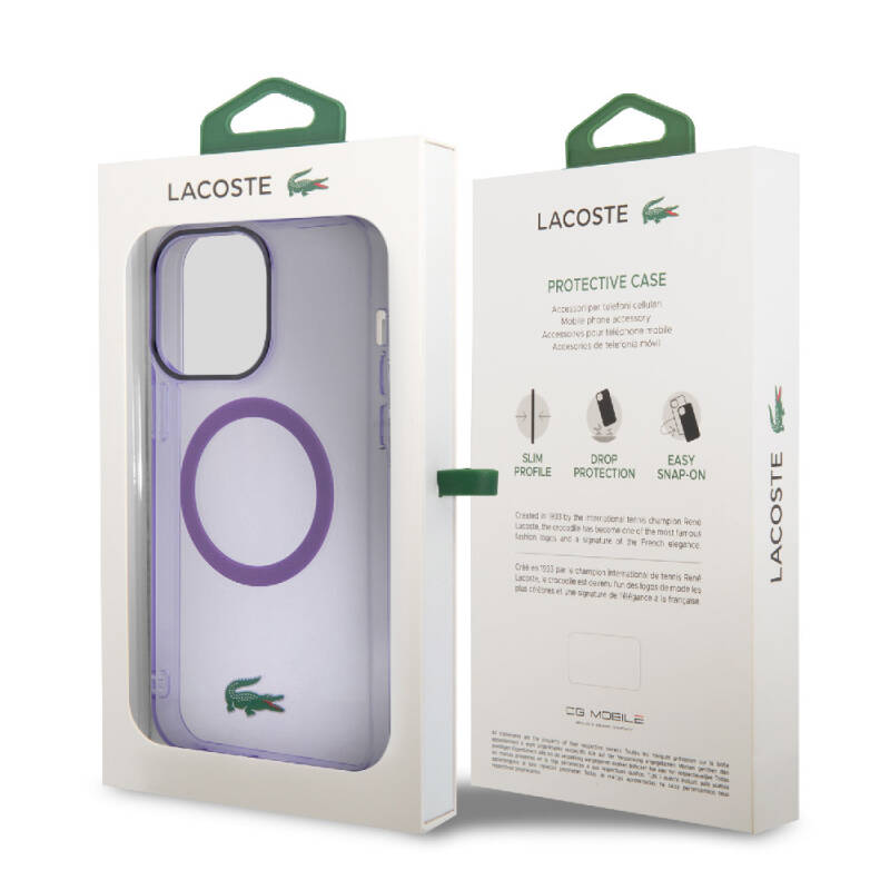 Apple iPhone 15 Pro Max Case Lacoste Original Licensed Magsafe Charging Feature Iconic Crocodile Logo Hard Parme Cover - 8