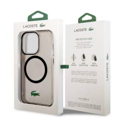 Apple iPhone 15 Pro Max Case Lacoste Original Licensed Magsafe Charging Feature Transparent Crocodile Logo Printed Cover - 25