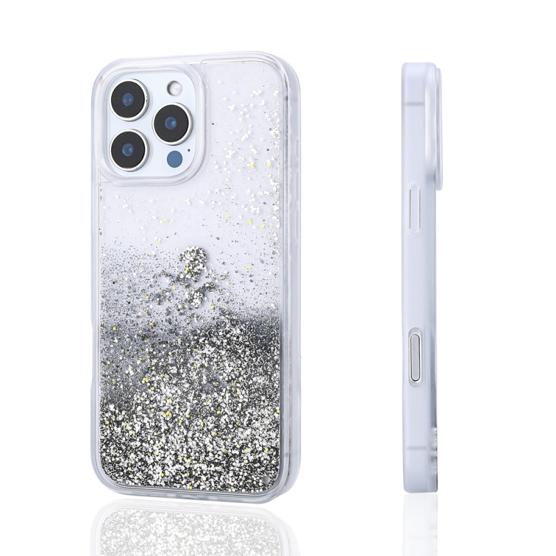 Apple iPhone 15 Pro Max Case Liquid Glitter Transparent Back Surface Zore Keto Silicone Cover - 4