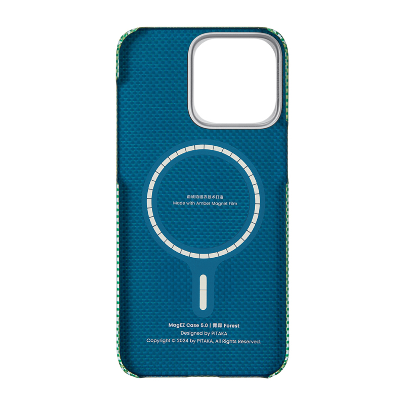 Apple iPhone 15 Pro Max Case Magsafe Charging Feature Aramid Fiber Pitaka Ultra-Slim Classic Series Forest Green Cover - 7