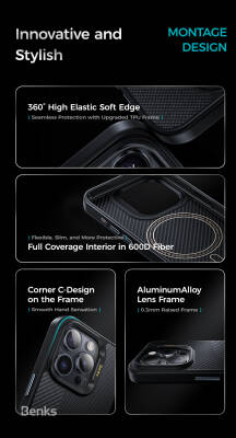 Apple iPhone 15 Pro Max Case Magsafe Charging Featured Carbon Fiber Benks Montage Hybrid Armor Pro Kevlar Cover - 17