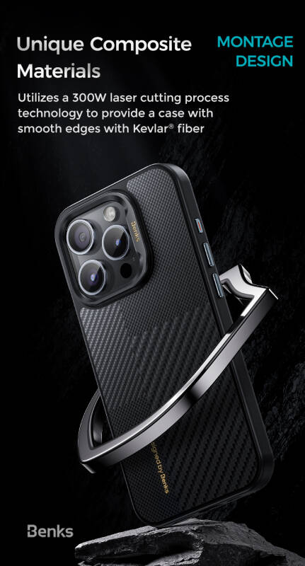 Apple iPhone 15 Pro Max Case Magsafe Charging Featured Carbon Fiber Benks Montage Hybrid Armor Pro Kevlar Cover - 20