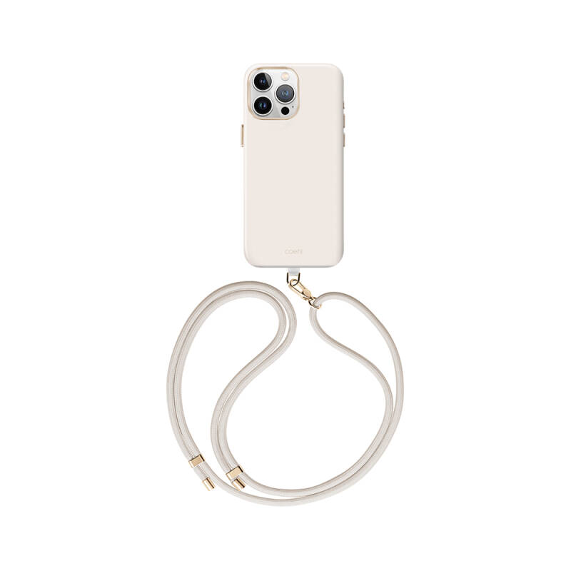 Apple iPhone 15 Pro Max Case Magsafe Charging Featured Soft Smooth Back Surface Strap Drawstring Coehl Creme Cover - 2