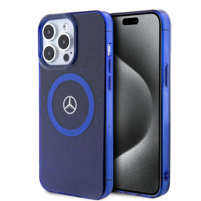 Apple iPhone 15 Pro Max Case Mercedes Benz Original Licensed Double Layer Blue Star Pattern Magsafe Charge Cover - 1