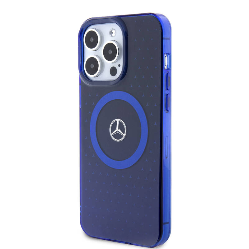 Apple iPhone 15 Pro Max Case Mercedes Benz Original Licensed Double Layer Blue Star Pattern Magsafe Charge Cover - 2