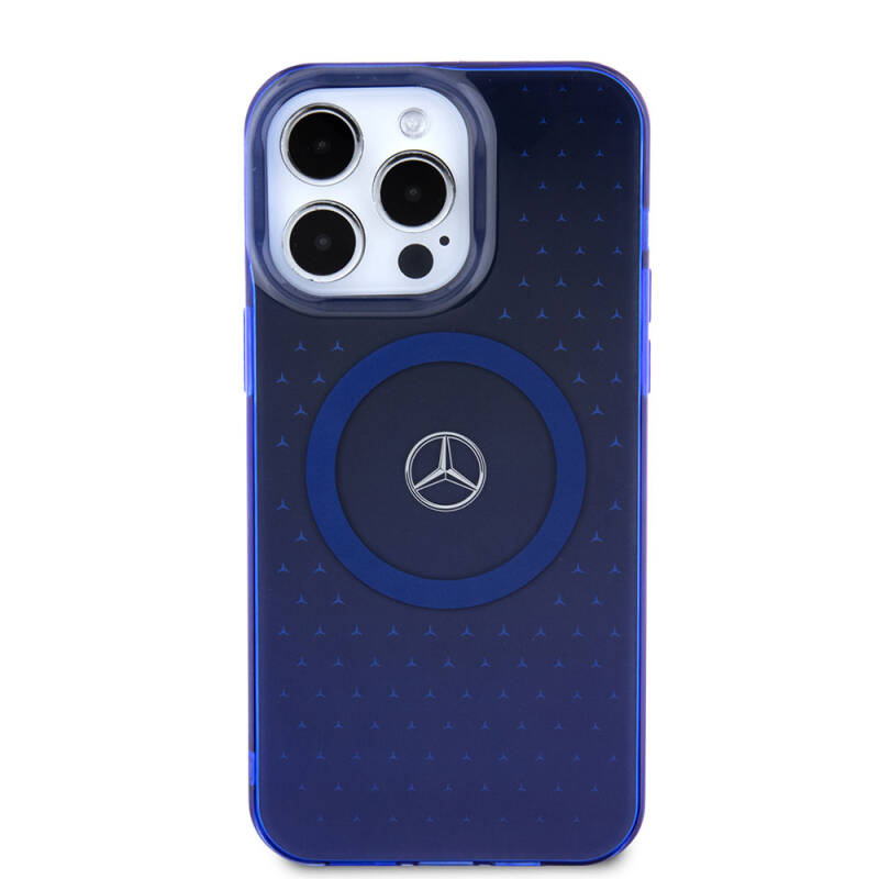 Apple iPhone 15 Pro Max Case Mercedes Benz Original Licensed Double Layer Blue Star Pattern Magsafe Charge Cover - 3