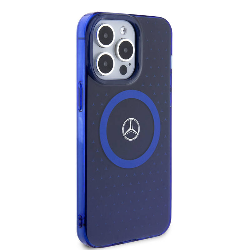 Apple iPhone 15 Pro Max Case Mercedes Benz Original Licensed Double Layer Blue Star Pattern Magsafe Charge Cover - 4