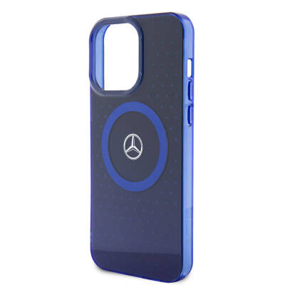 Apple iPhone 15 Pro Max Case Mercedes Benz Original Licensed Double Layer Blue Star Pattern Magsafe Charge Cover - 6