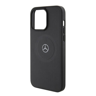 Apple iPhone 15 Pro Max Case Mercedes Benz Original Licensed Leather Pique Pattern Printing Logo Magsafe Charge Cover - 6