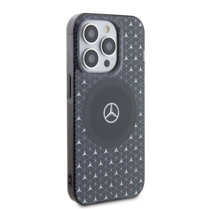 Apple iPhone 15 Pro Max Case Mercedes Benz Original Licensed Magsafe Charging Feature Double Layer Mini Star Pattern Cover - 13