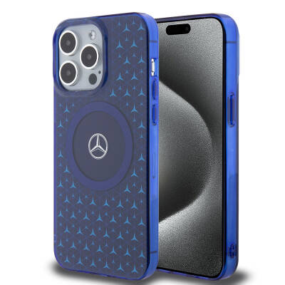 Apple iPhone 15 Pro Max Case Mercedes Benz Original Licensed Magsafe Charging Feature Double Layer Mini Star Pattern Cover - 9