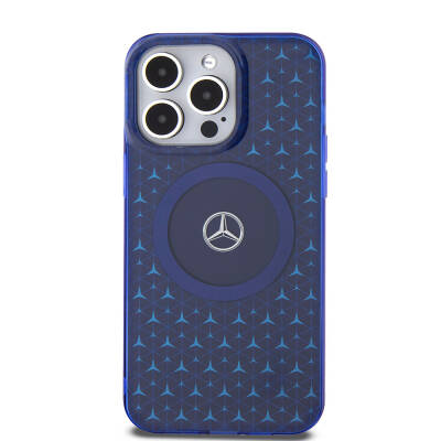 Apple iPhone 15 Pro Max Case Mercedes Benz Original Licensed Magsafe Charging Feature Double Layer Mini Star Pattern Cover - 3