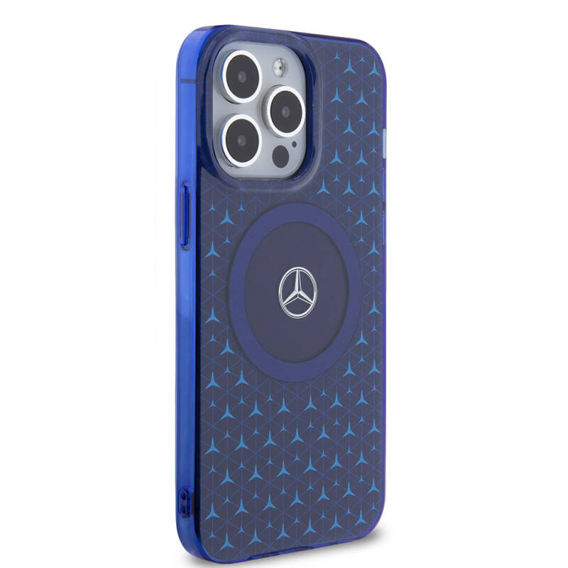 Apple iPhone 15 Pro Max Case Mercedes Benz Original Licensed Magsafe Charging Feature Double Layer Mini Star Pattern Cover - 4