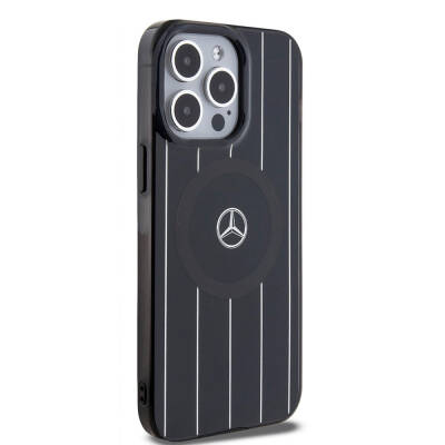 Apple iPhone 15 Pro Max Case Mercedes Benz Original Licensed Magsafe Double Layer Parallel Line Patterned Charge Cover - 4