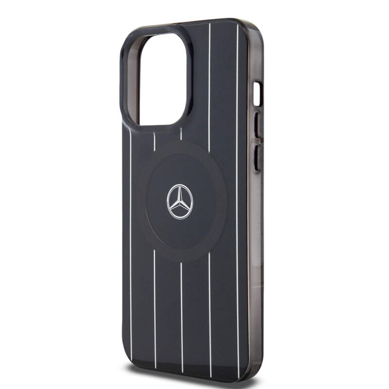 Apple iPhone 15 Pro Max Case Mercedes Benz Original Licensed Magsafe Double Layer Parallel Line Patterned Charge Cover - 6