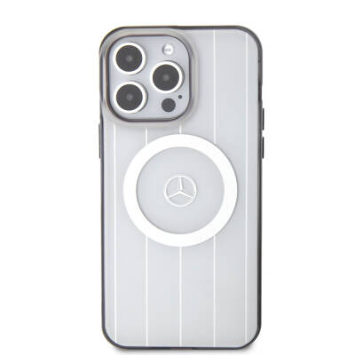 Apple iPhone 15 Pro Max Case Mercedes Benz Original Licensed Magsafe Double Layer Parallel Line Patterned Charge Cover - 13