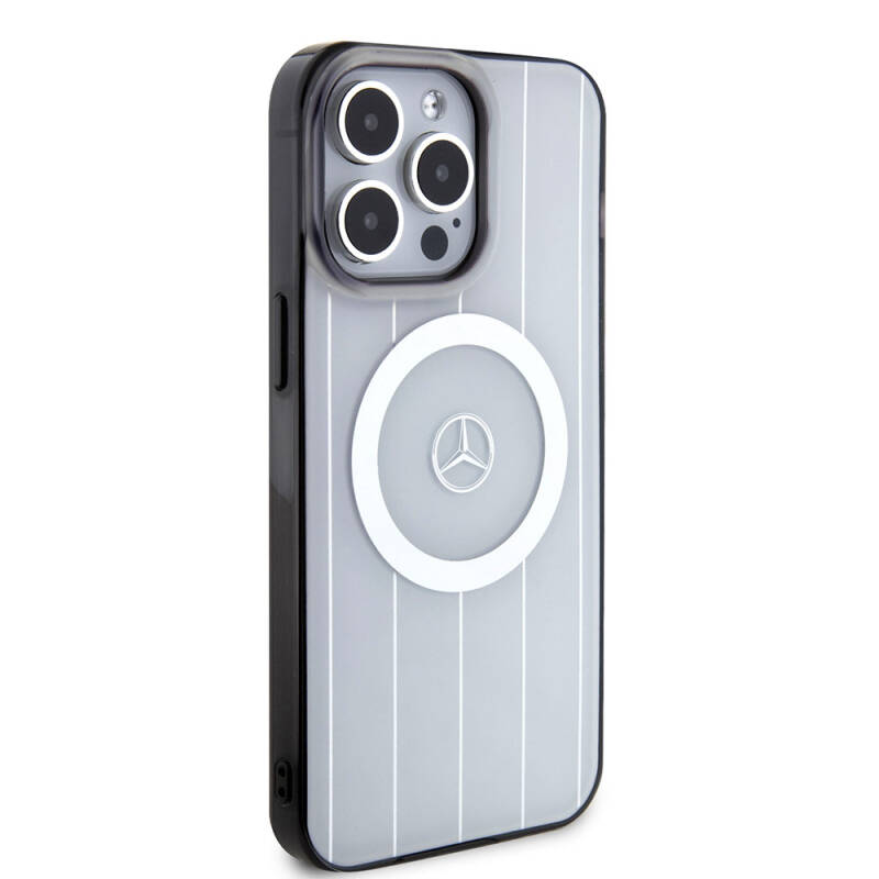 Apple iPhone 15 Pro Max Case Mercedes Benz Original Licensed Magsafe Double Layer Parallel Line Patterned Charge Cover - 14