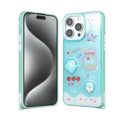 Apple iPhone 15 Pro Max Case Shining Glitter Relief Figured Zore Cevze Cover - 5