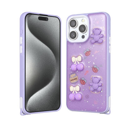 Apple iPhone 15 Pro Max Case Shining Glitter Relief Figured Zore Cevze Cover - 4