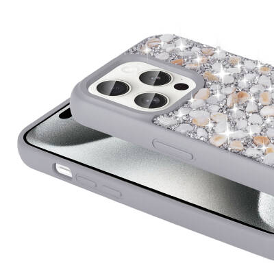 Apple iPhone 15 Pro Max Case Shiny Stone Design Zore Linea Diamond Cover - 2