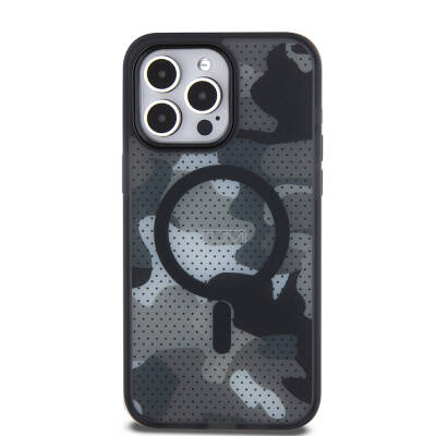 Apple iPhone 15 Pro Max Case TUMI Original Licensed Frosted Transparent Mesh Camouflage Patterned Cover with Magsafe Charging Feature - 8
