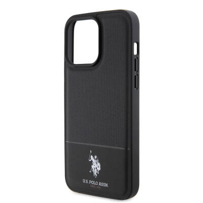 Apple iPhone 15 Pro Max Case U.S. Polo Assn. Original Licensed Faux Leather Back Surface Printing Logo Knitted Patterned Cover - 15