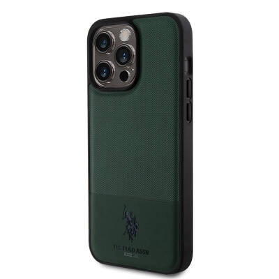 Apple iPhone 15 Pro Max Case U.S. Polo Assn. Original Licensed Faux Leather Back Surface Printing Logo Knitted Patterned Cover - 19