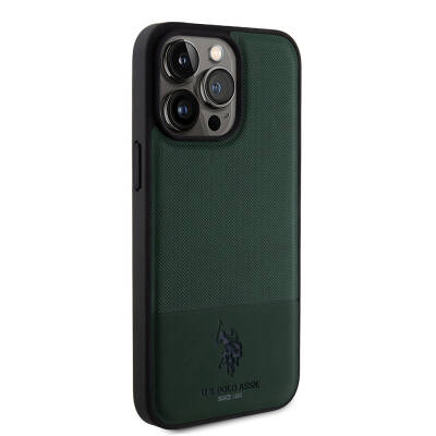 Apple iPhone 15 Pro Max Case U.S. Polo Assn. Original Licensed Faux Leather Back Surface Printing Logo Knitted Patterned Cover - 21