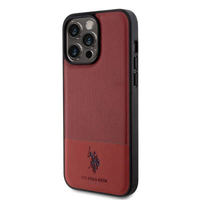 Apple iPhone 15 Pro Max Case U.S. Polo Assn. Original Licensed Faux Leather Back Surface Printing Logo Knitted Patterned Cover - 27
