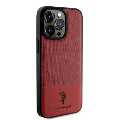 Apple iPhone 15 Pro Max Case U.S. Polo Assn. Original Licensed Faux Leather Back Surface Printing Logo Knitted Patterned Cover - 29