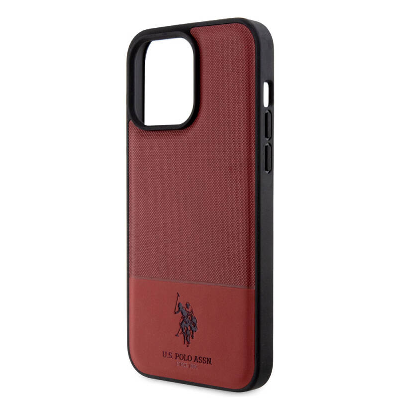 Apple iPhone 15 Pro Max Case U.S. Polo Assn. Original Licensed Faux Leather Back Surface Printing Logo Knitted Patterned Cover - 31