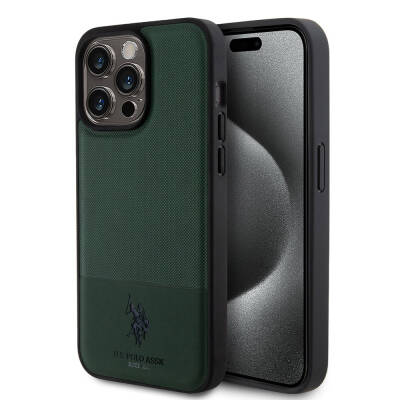Apple iPhone 15 Pro Max Case U.S. Polo Assn. Original Licensed Faux Leather Back Surface Printing Logo Knitted Patterned Cover - 18