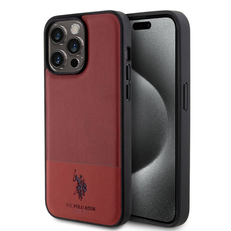 Apple iPhone 15 Pro Max Case U.S. Polo Assn. Original Licensed Faux Leather Back Surface Printing Logo Knitted Patterned Cover - 26